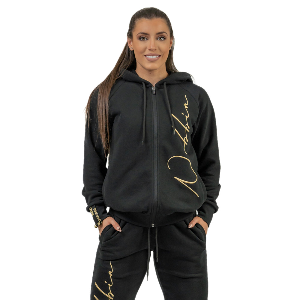 Levně Dámská sportovní mikina s kapucí Nebbia INTENSE Signature 845 Black/Gold S