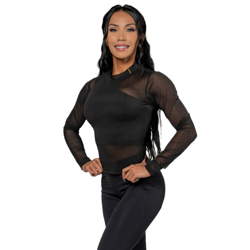 Dámský top s dlouhým rukávem Nebbia INTENSE Sheer 847 Black/Gold - XS