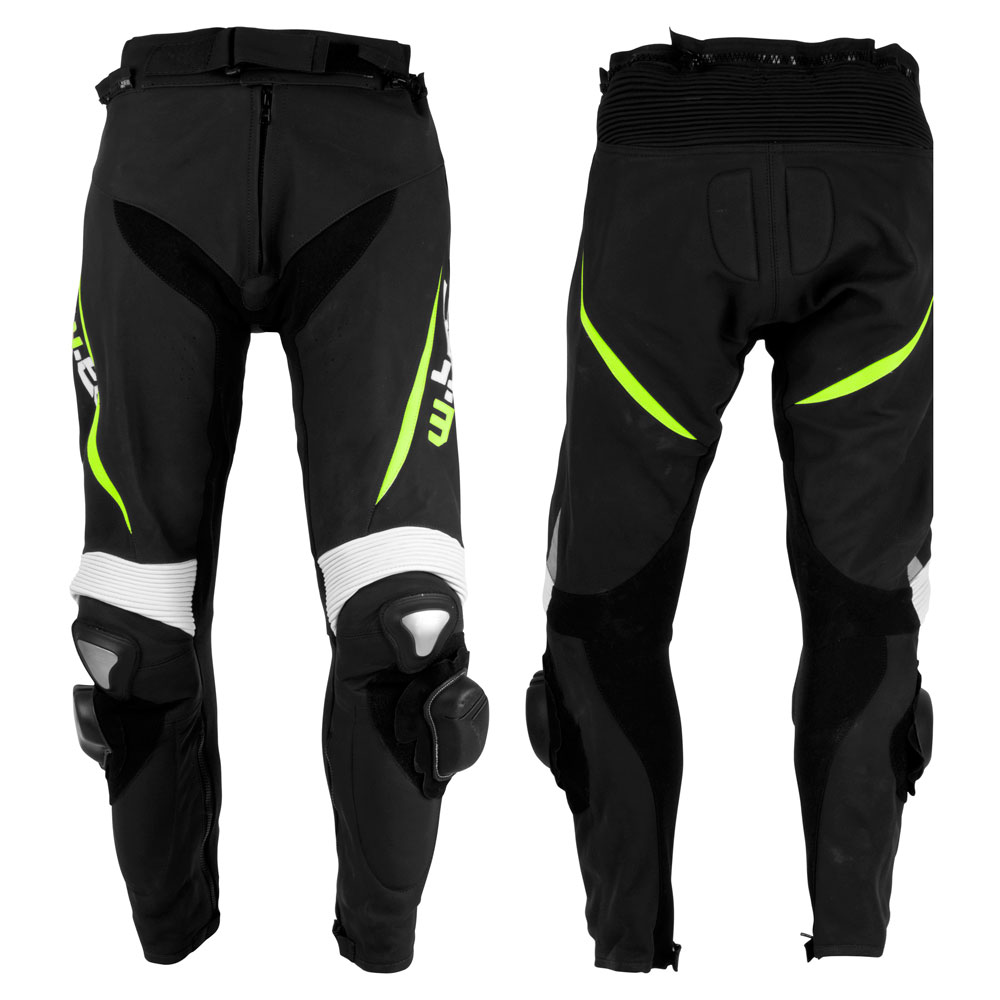 Pánské kožené moto kalhoty W-TEC Vector  černá-fluo  XXL - černá,fluo