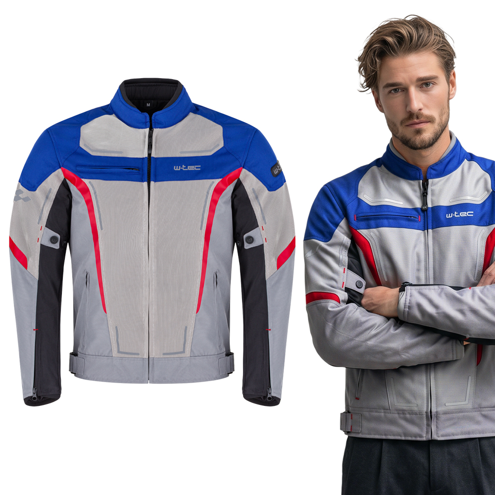 Letní pánská moto bunda W-TEC Mirelio šedo-modro-červená S