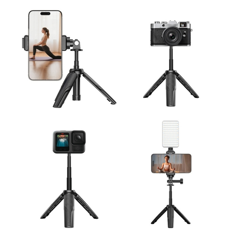 Mini výsuvný stativ Apexel s LED světlem a adaptérem pro akční kameru (obrázek 3)