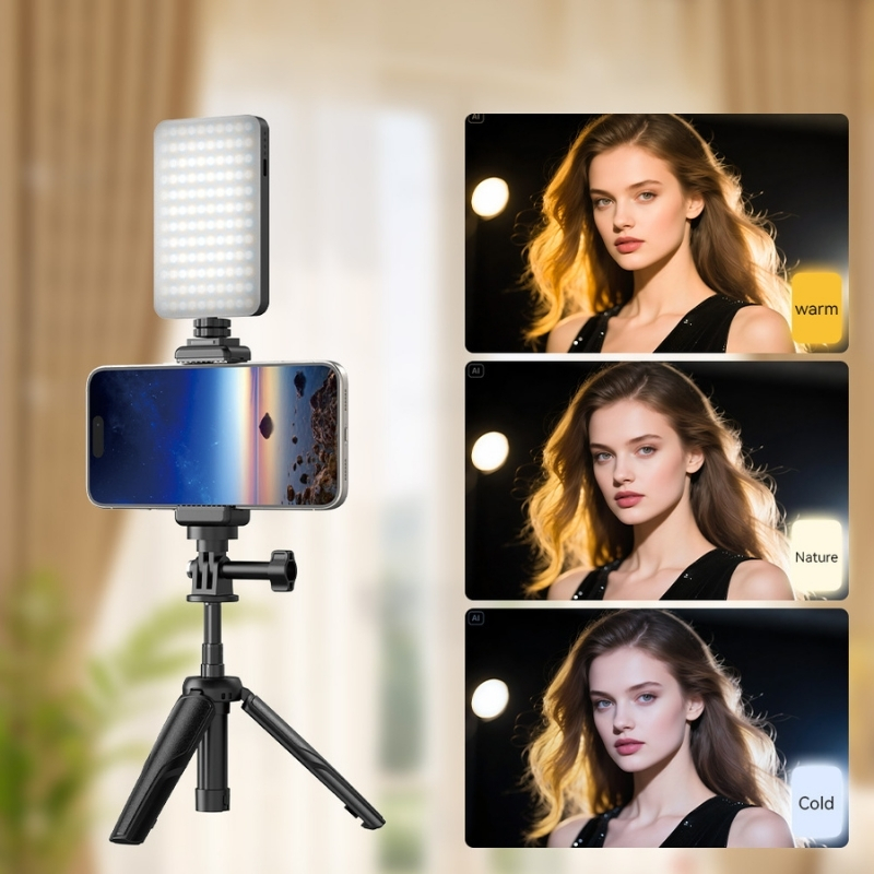 Mini výsuvný stativ Apexel s LED světlem a adaptérem pro akční kameru (obrázek 8)