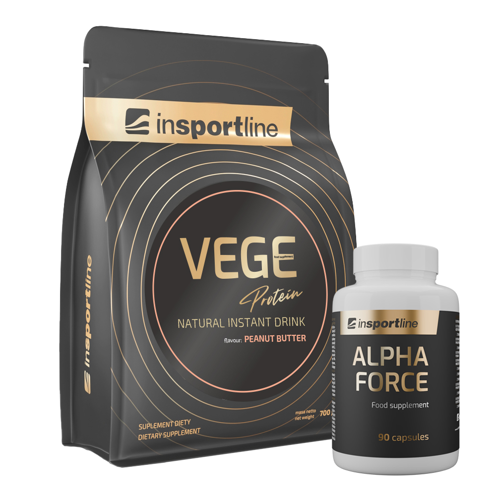 SADA: Protein inSPORTline VEGE 700g + Stimulant inSPORTline AlphaForce, 90 kapslí  arašídové máslo