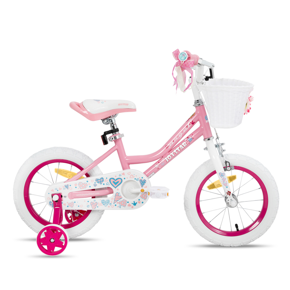 Dětské kolo Joystar Angel 14" s košíkem a kolečky • 91-119 cm světle růžová