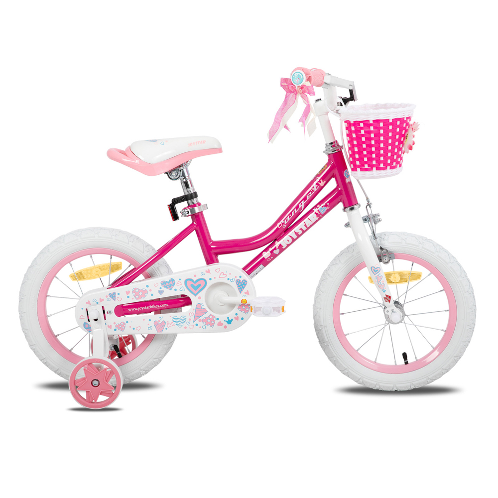 Dětské kolo Joystar Angel 14" s košíkem a kolečky • 91-119 cm růžová