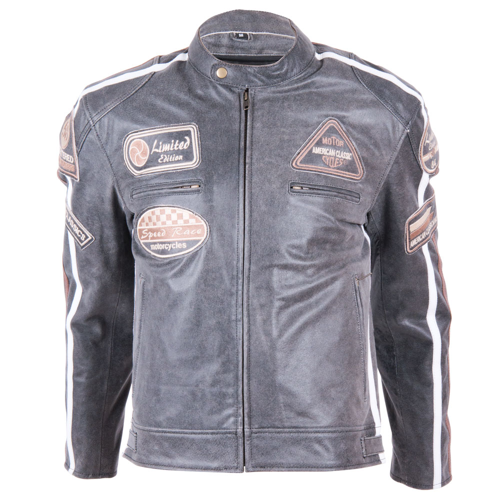 Levně Kožená moto bunda BOS 2058 Vintage Grey šedá S