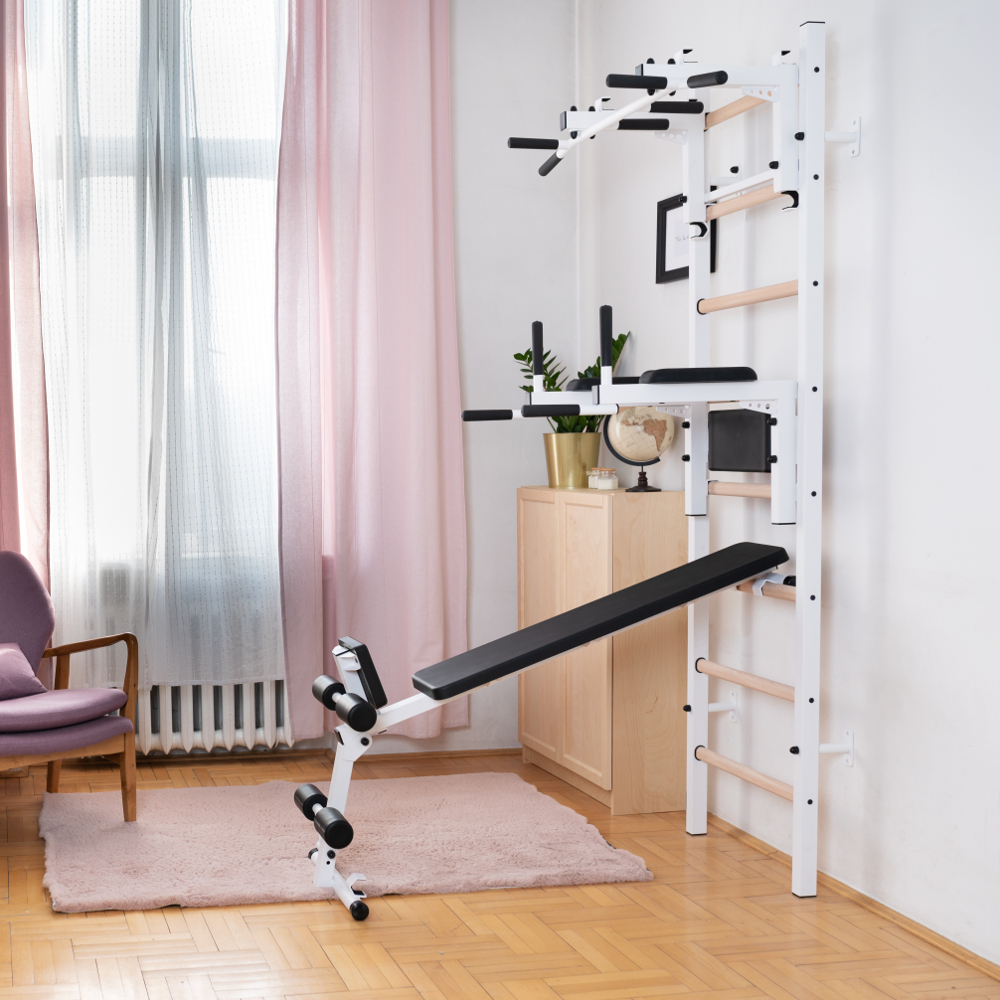 Žebřiny s hrazdou, bradly a lavicí BenchK 233W 230x67 cm - Obrázek 6