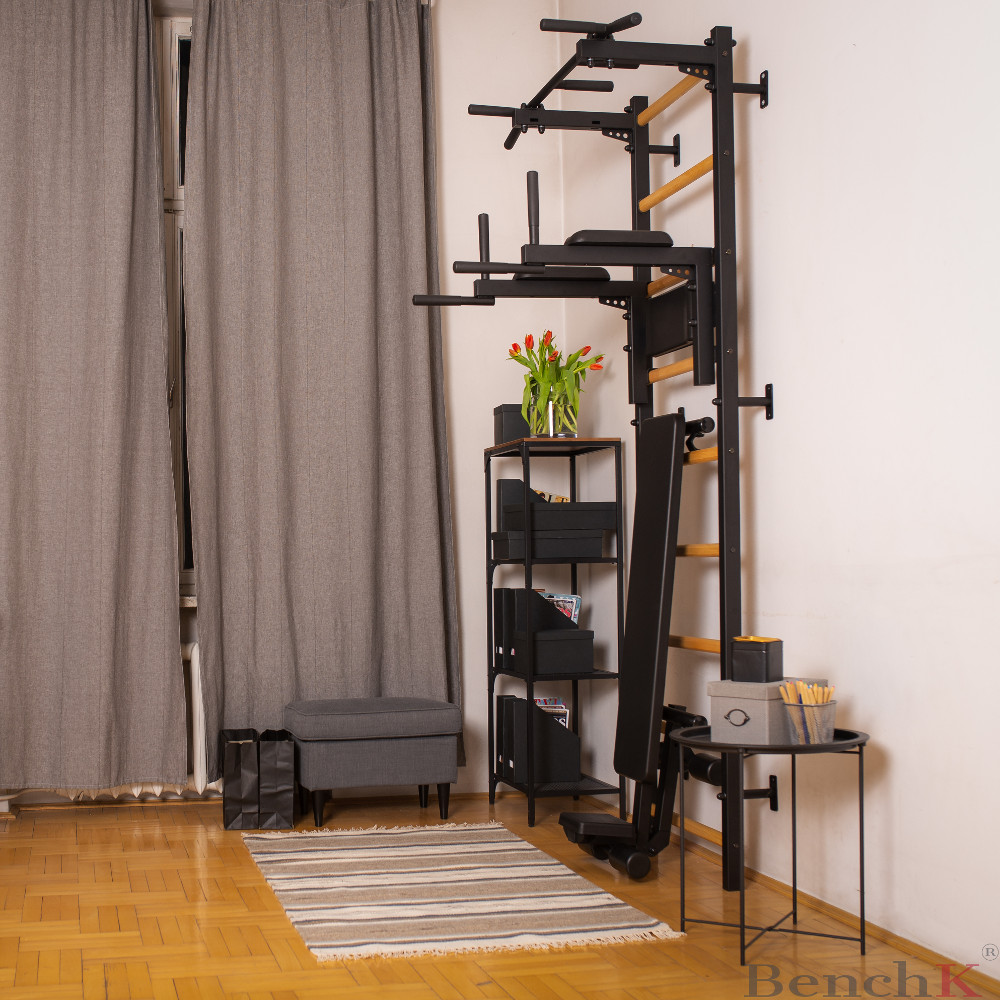 Žebřiny s hrazdou, bradly a lavicí BenchK 723B 240x67 cm - Obrázek 4