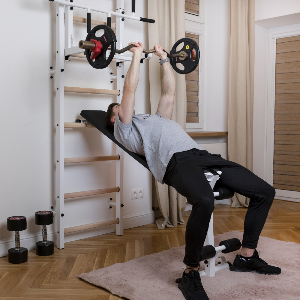 Žebřiny s hrazdou, bradly a lavicí BenchK 733W 240x67 cm - Obrázek 7