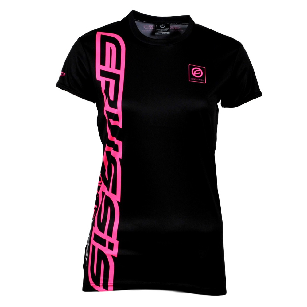 Dámské triko s krátkým rukávem CRUSSIS černo-fluo růžová černo-růžová - XS