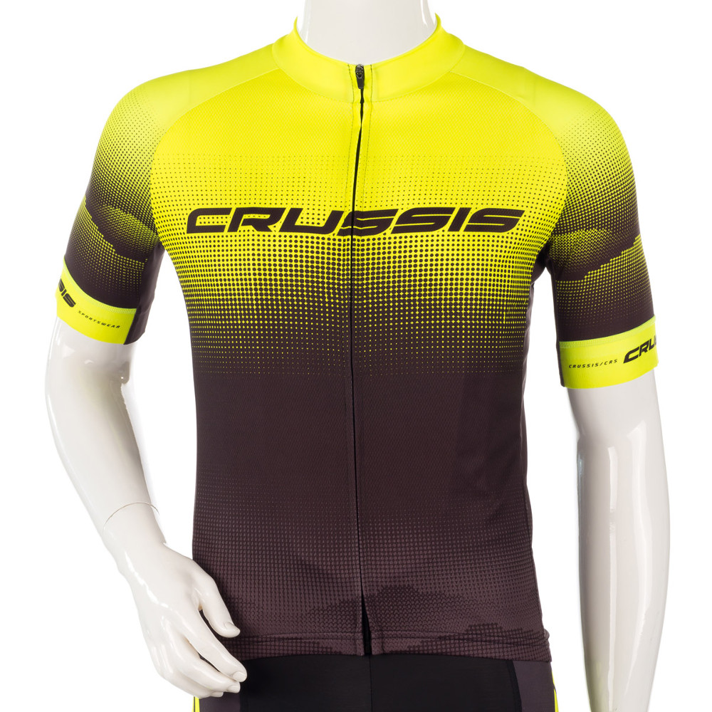 Cyklistický dres s krátkým rukávem Crussis CSW-056 černá-fluo žlutá - XL