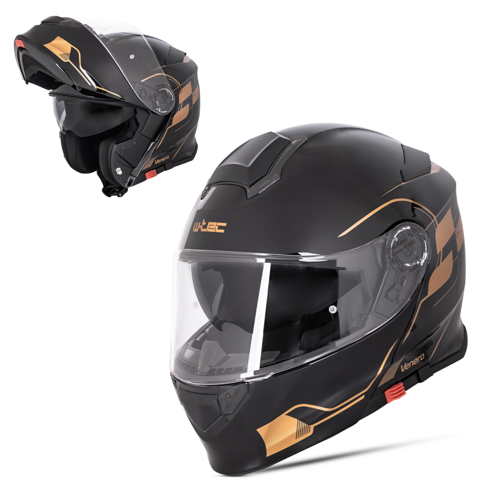 Výklopná přilba W-TEC Venero  XS (53-54)  Glossy Black-Gold
