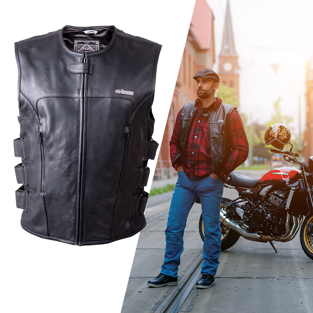 Kožená moto vesta W-TEC Trabacho  černá  4XL - černá