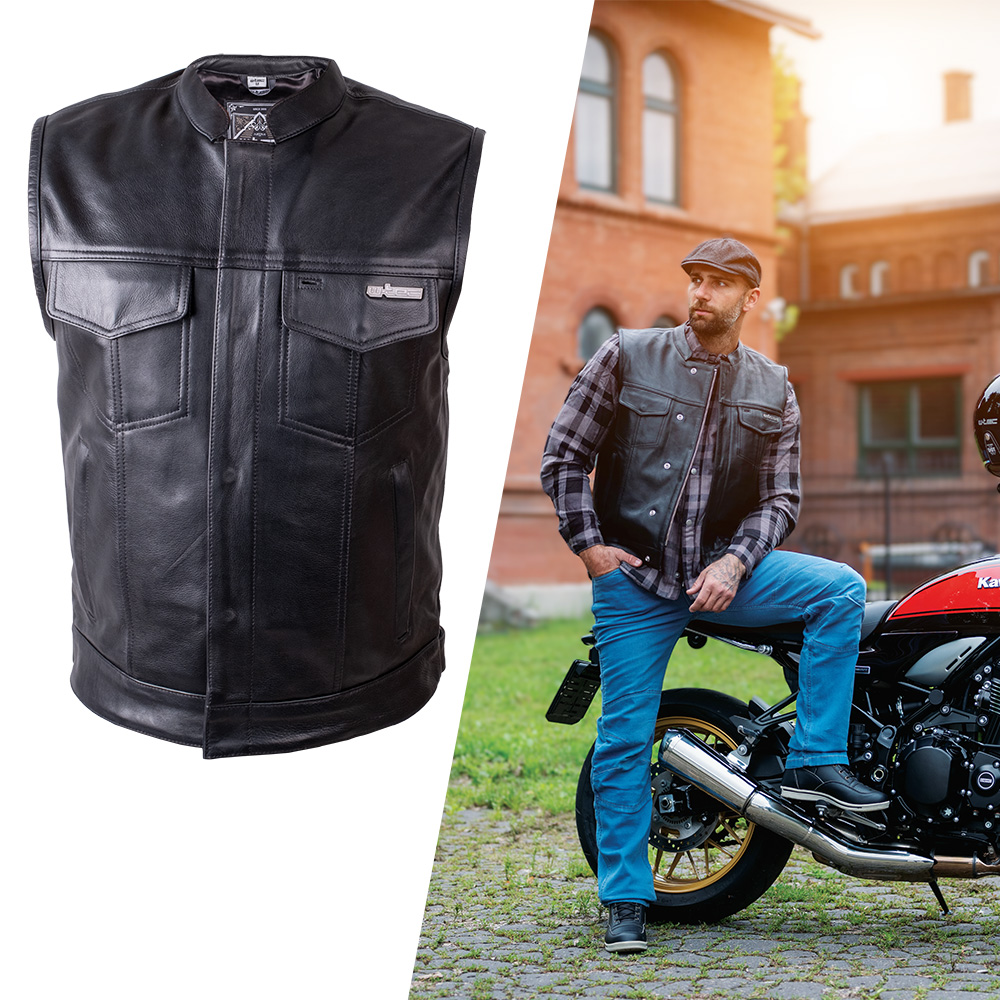 Kožená moto vesta W-TEC Delasola  černá  4XL - černá