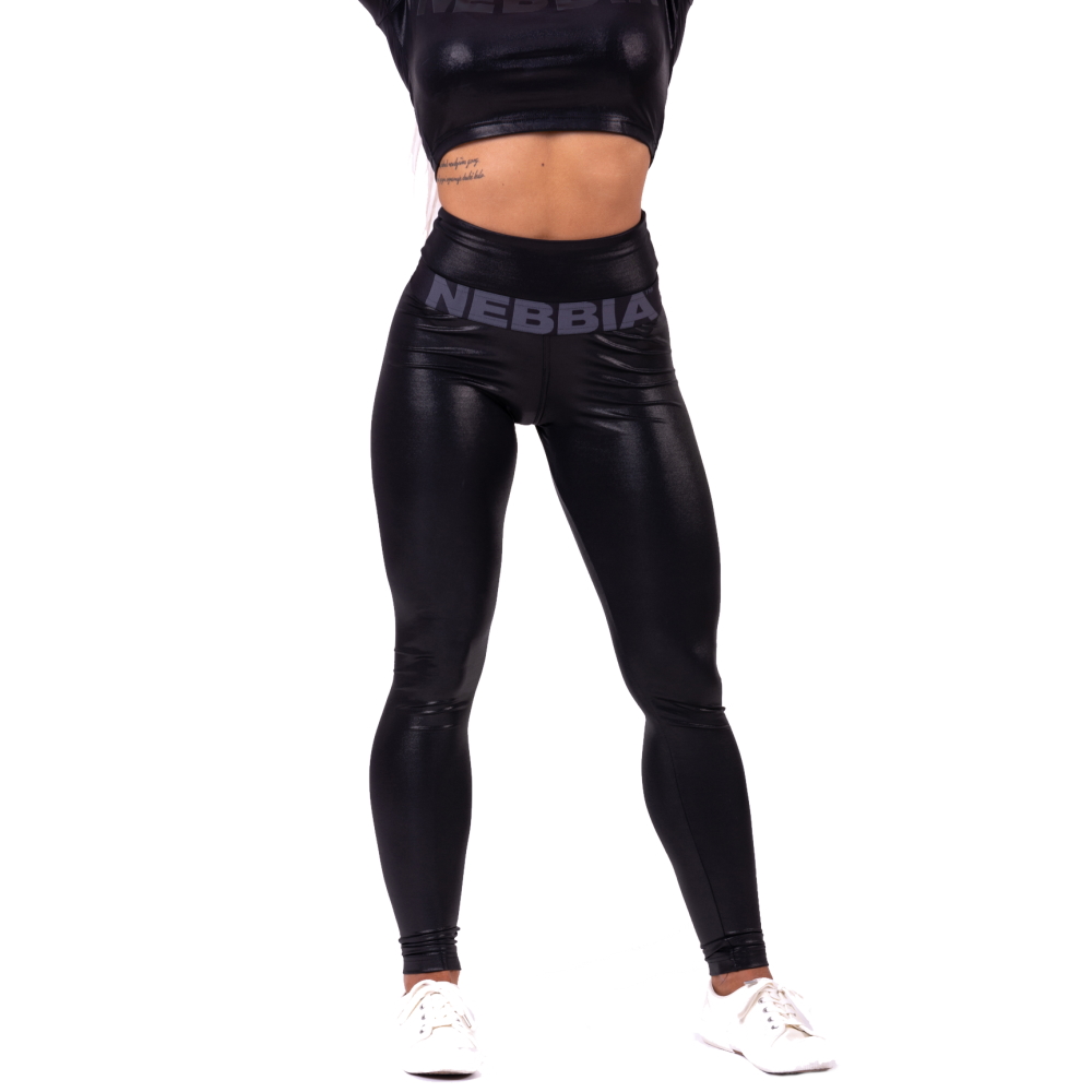 Dámské lesklé legíny Nebbia High waist "Sandra D" 656 Black - S Nebbia