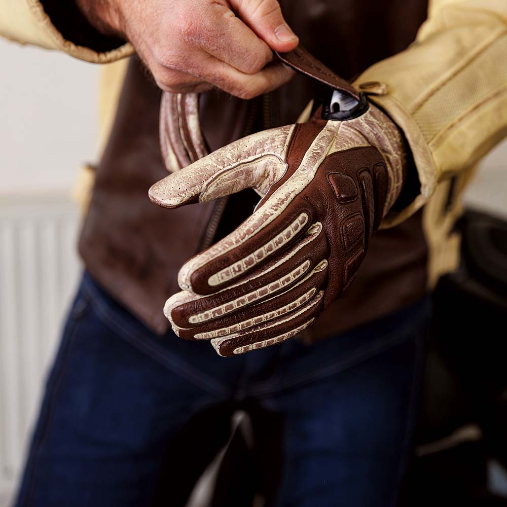 Kožené moto rukavice W-TEC Retro Gloves hnědo-béžová S (obrázek 7)