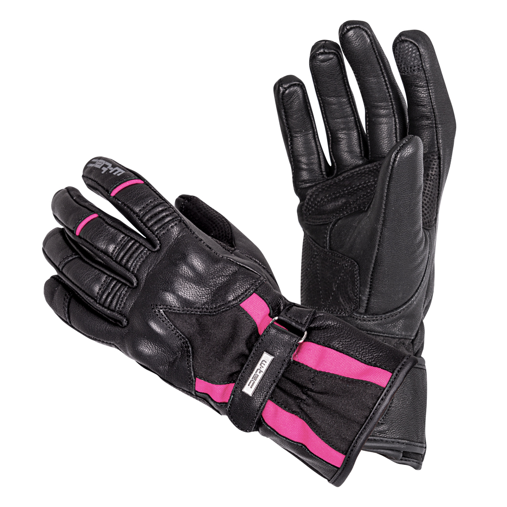 Dámské kožené moto rukavice W-TEC Pocahonta černo-růžová - XL