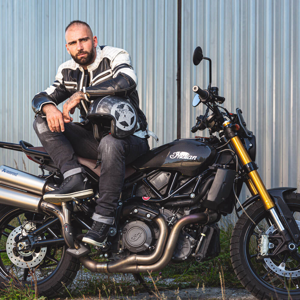 Pánská kožená bunda W-TEC Esbiker černá s béžovými pruhy S - Obrázek 6