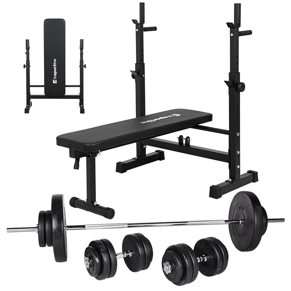 Nakládací činkový set s lavicí inSPORTline CEM 180+40 cm/30 mm 75kg