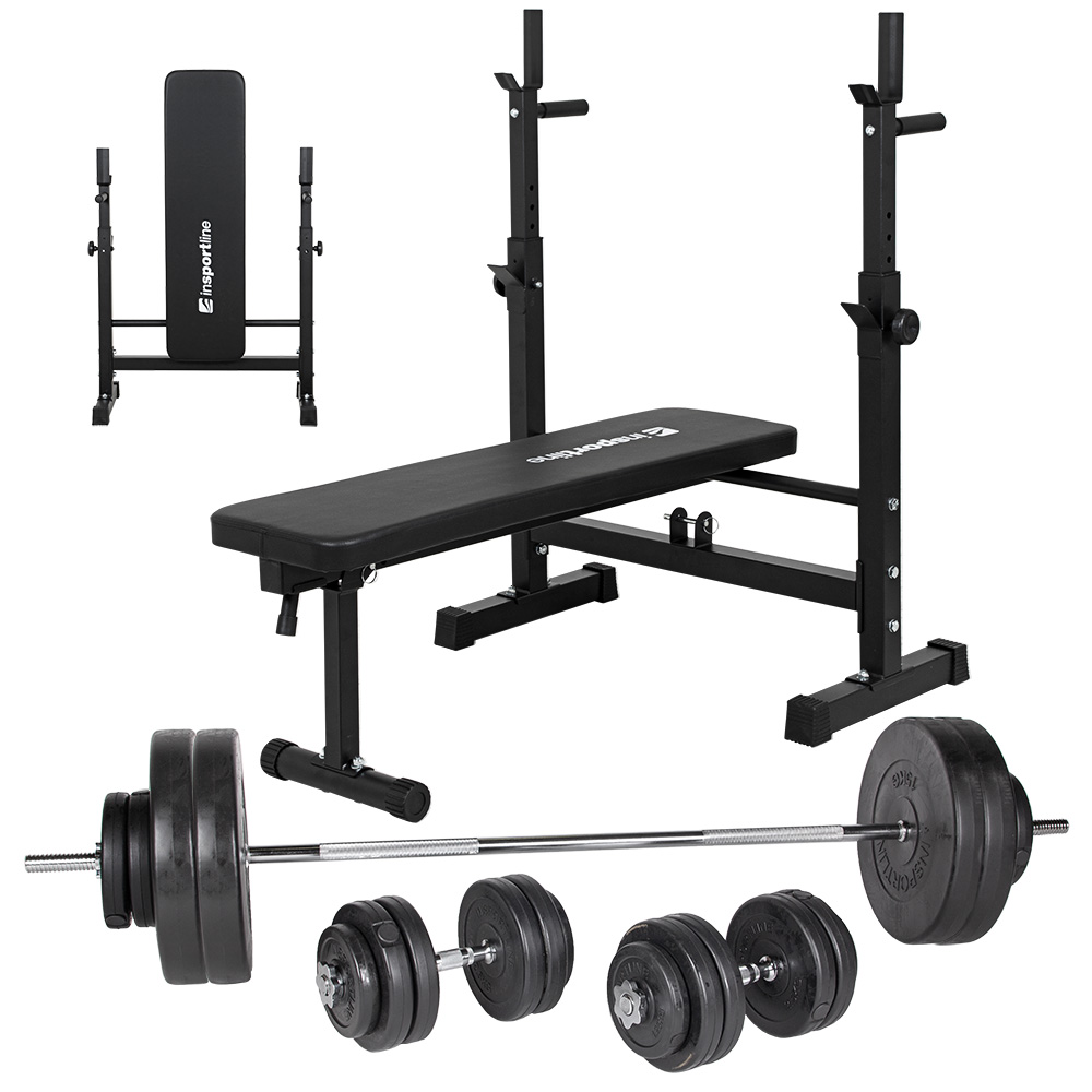 Nakládací činkový set s lavicí inSPORTline CEM 180+40 cm/30 mm 105kg