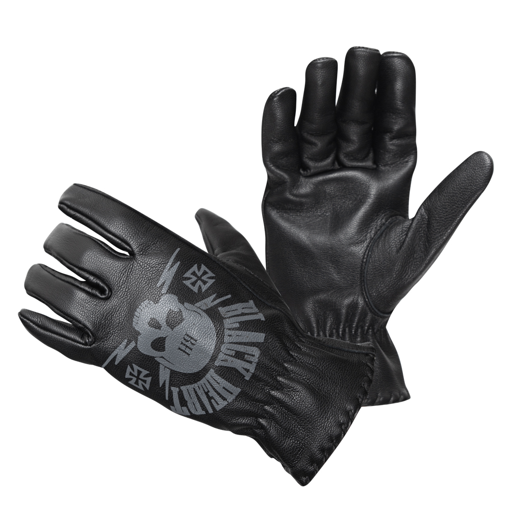 Kožené moto rukavice W-TEC Black Heart Skull Gloves černá - M