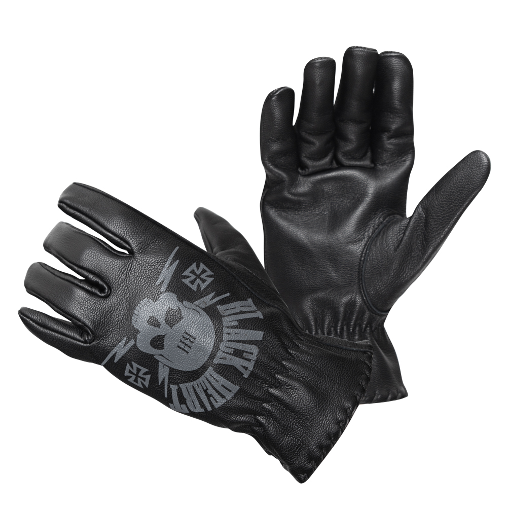 Kožené moto rukavice W-TEC Black Heart Skull Gloves černá L