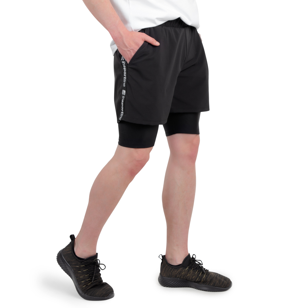 Pánské kraťasy 2v1 inSPORTline Closefit Short  černá  XL - černá