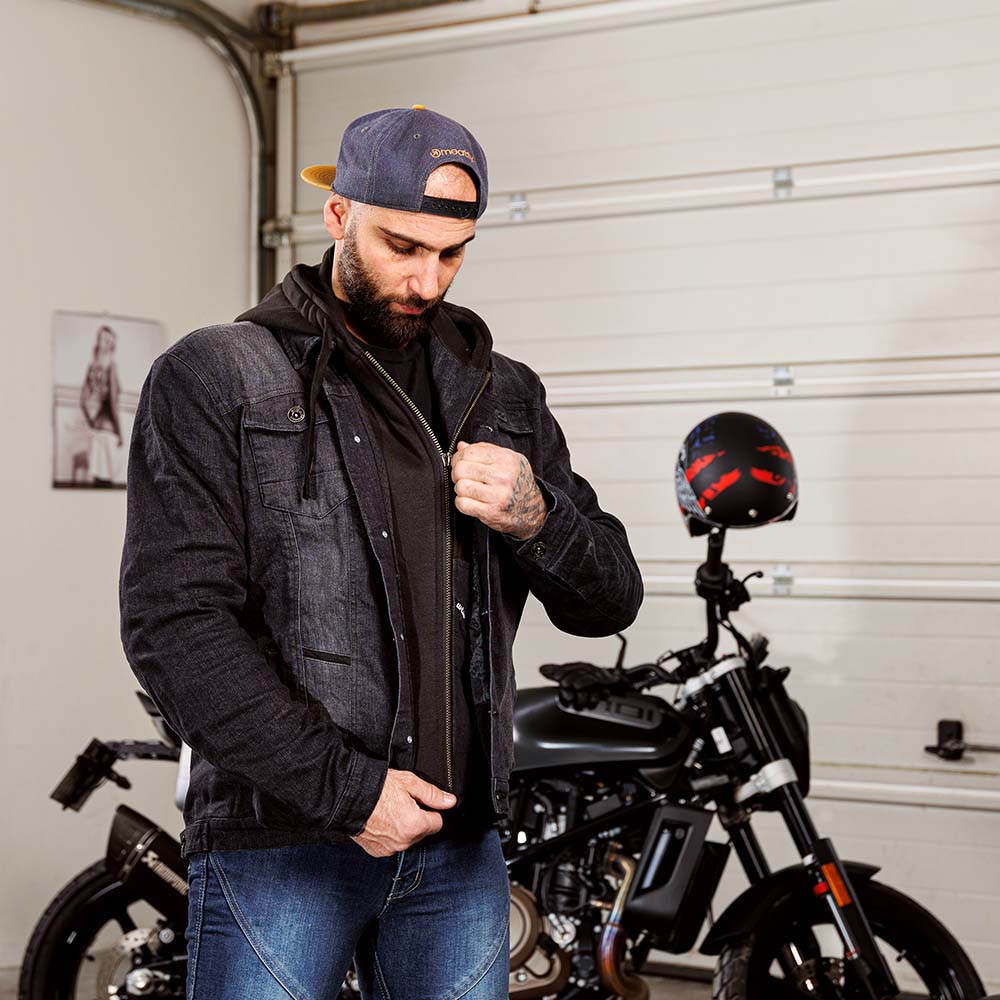 Pánská jeansová letní moto bunda W-TEC Kafec s kapucí černá 5XL (obrázek 8)