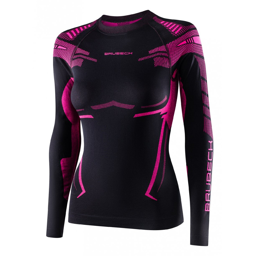 Dámské funkční triko Brubeck Dry s dlouhým rukávem Black/Fuchsia - XL