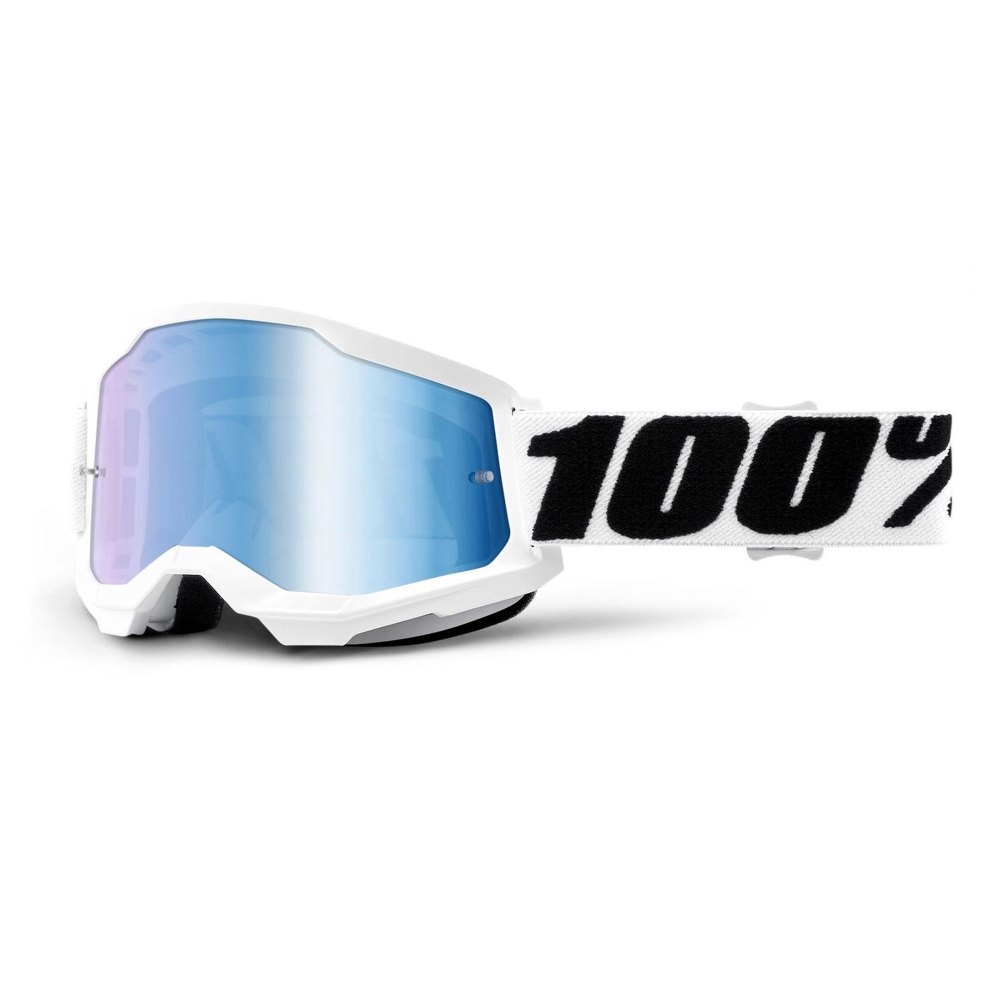 Motokrosové brýle 100% Strata 2 Mirror  Everest bílo-černá, zrcadlové modré plexi - Everest bílo,čer