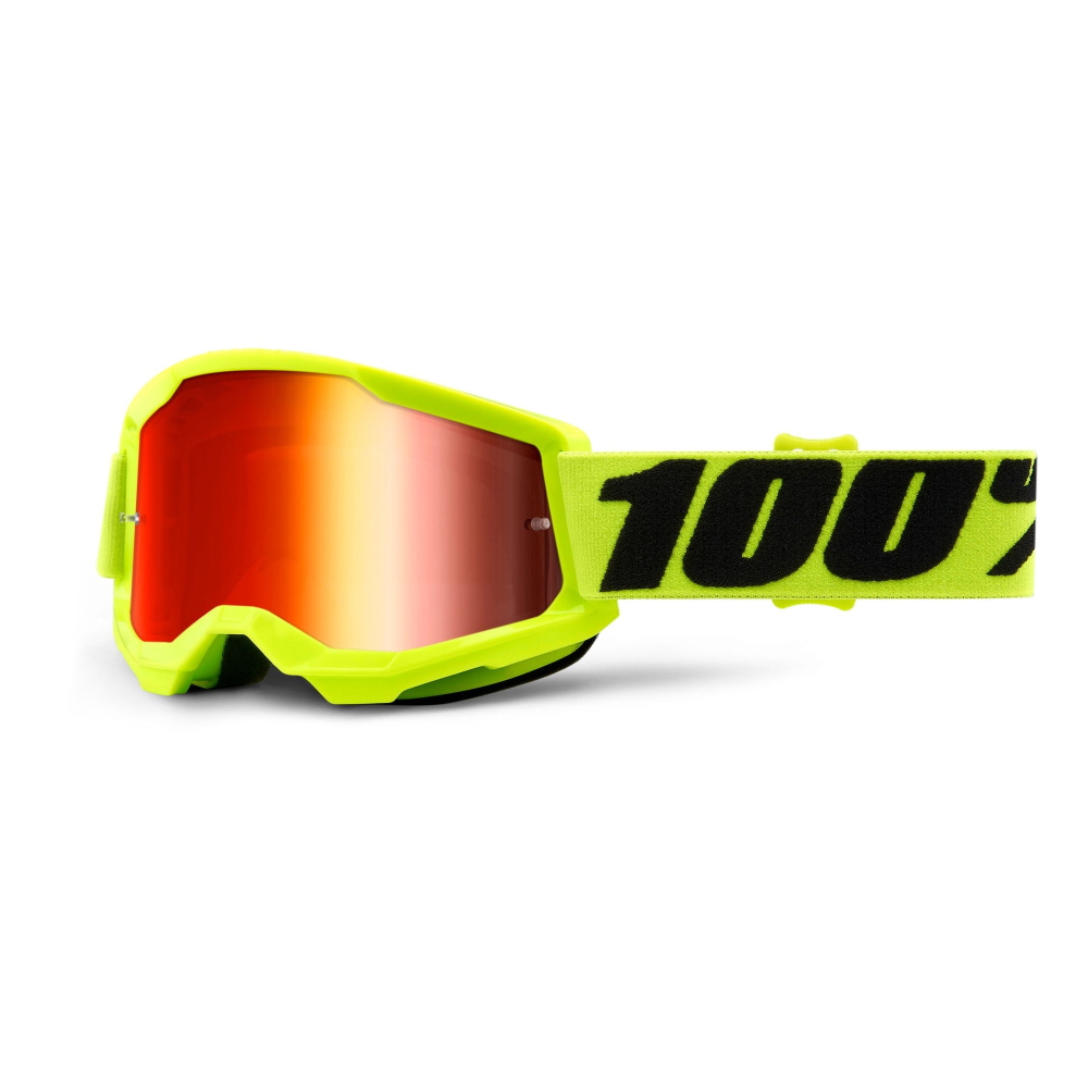 Dětské motokrosové brýle 100% Strata 2 Youth Mirror žlutá, zrcadlové červené plexi 100%