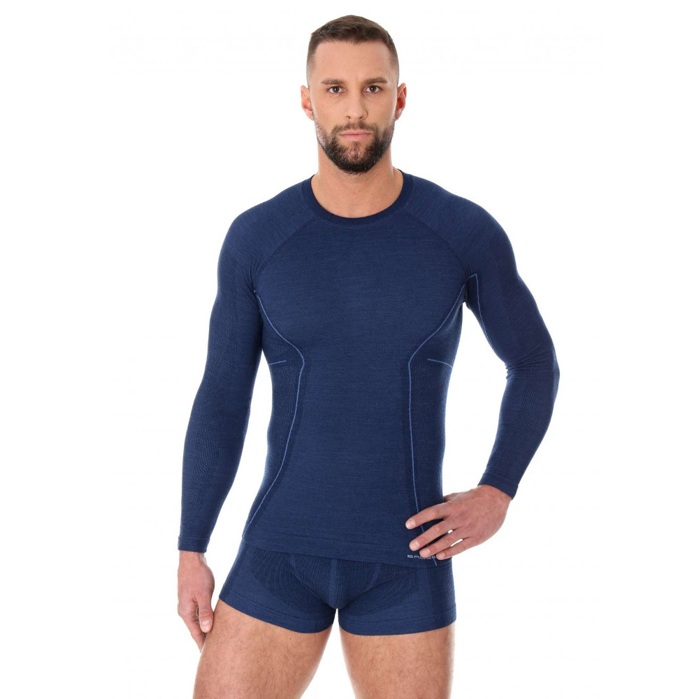 Pánské tričko Brubeck Active Wool s dlouhým rukávem Navy Blue - XL