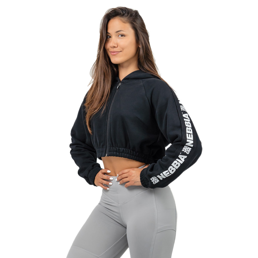 Crop mikina s kapucí Nebbia ICONIC 254 Black - S