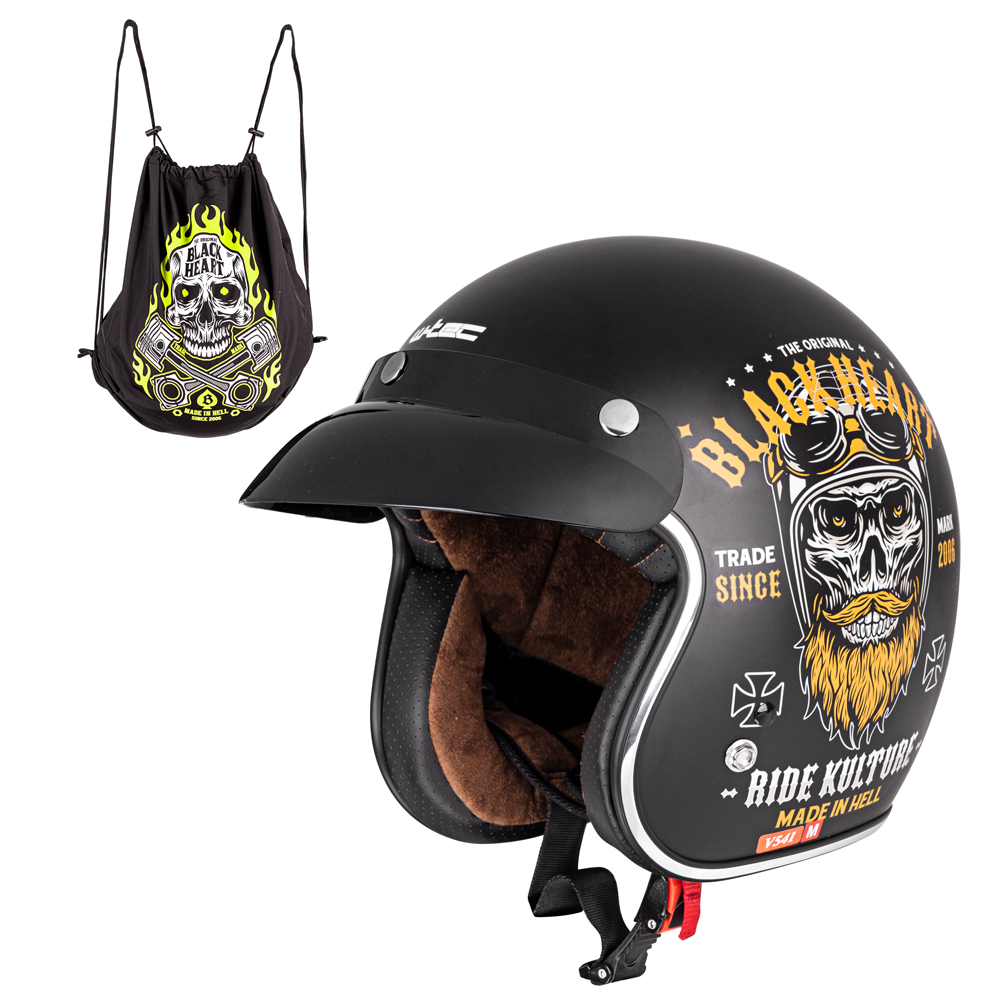 Moto přilba W-TEC Black Heart Kustom Ride Culture, matně černá - XS (53-54)