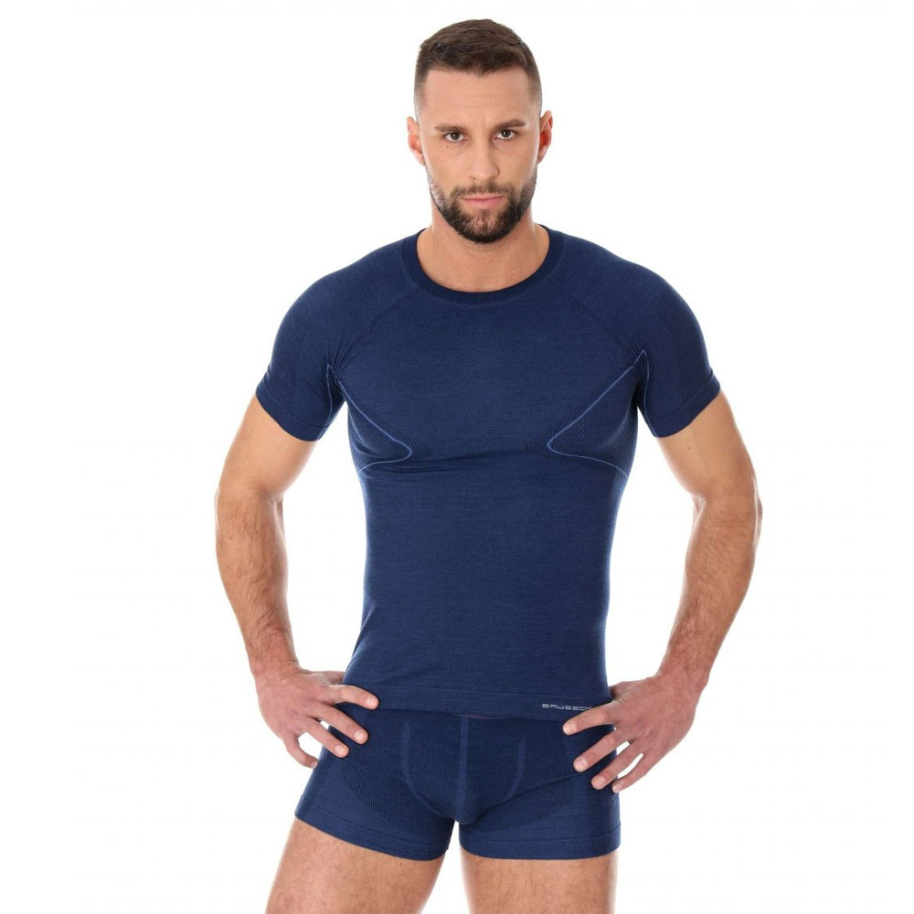 Pánské tričko Brubeck Active Wool s krátkým rukávem Navy Blue - L