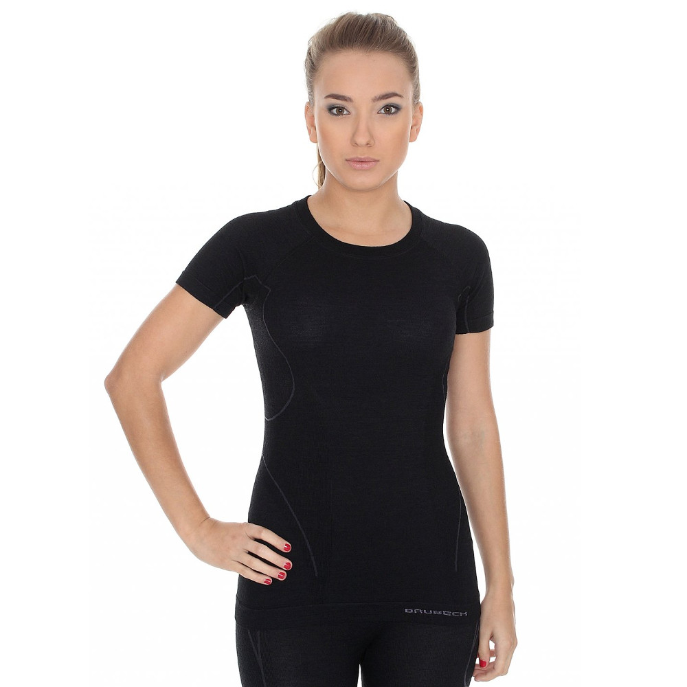 Dámské tričko Brubeck Active Wool s krátkým rukávem Black - XL