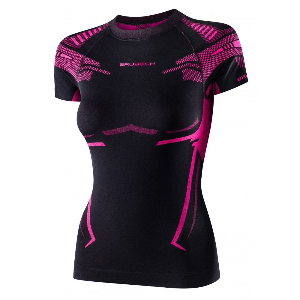 Dámské funkční triko Brubeck Dry s krátkým rukávem  Black/Fuchsia  XL - Black,Fuchsia