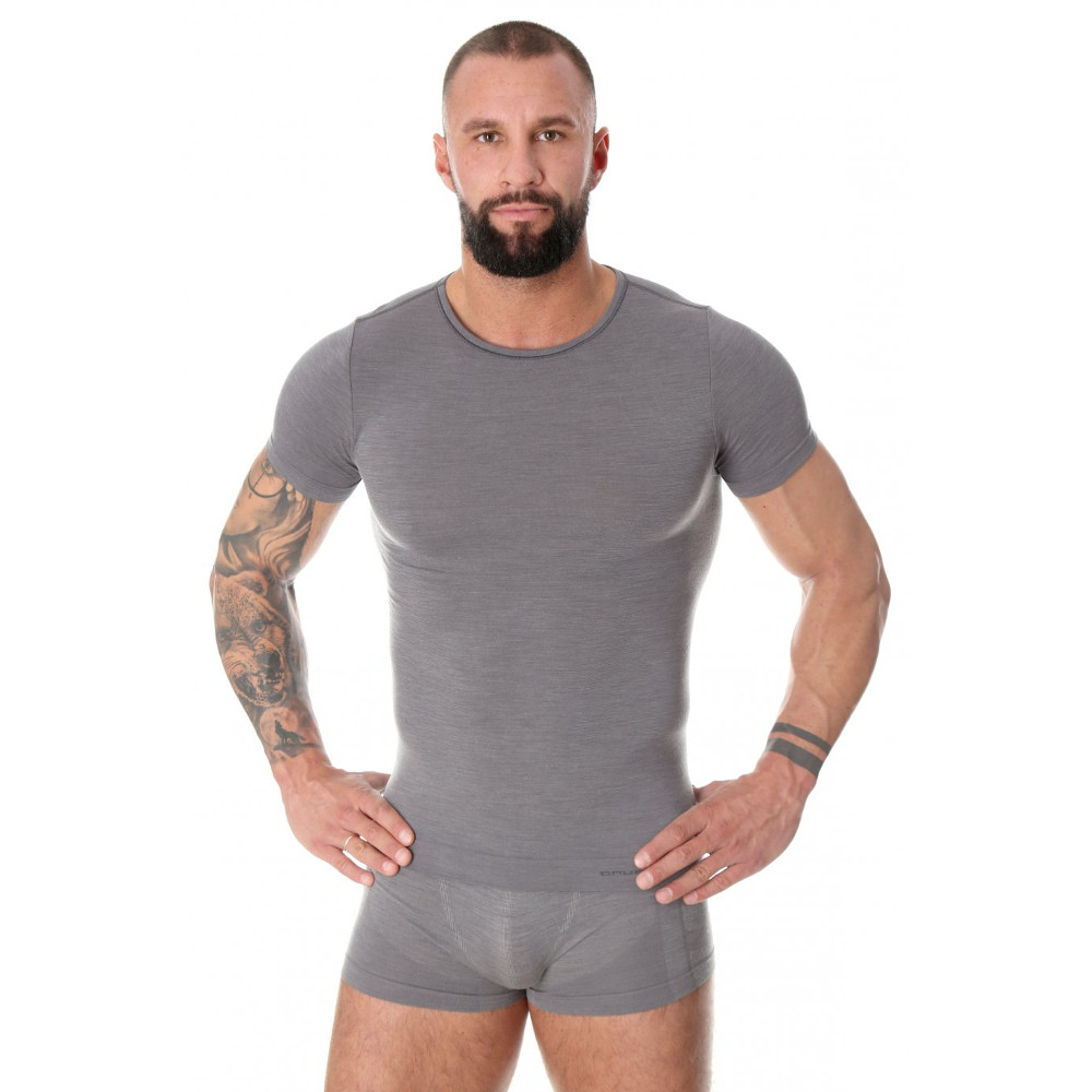 Levně Pánské tričko Brubeck Wool Comfort s krátkým rukávem Dark Grey XL