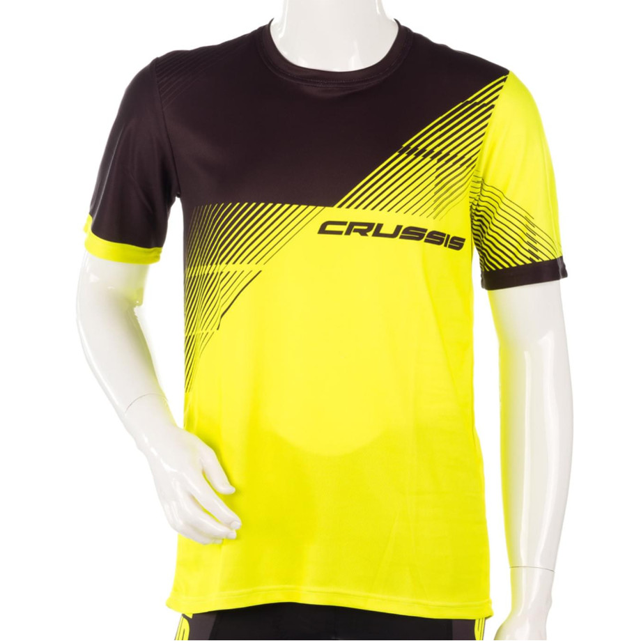 Levně Pánské sportovní triko s krátkým rukávem Crussis černá/žlutá fluo S