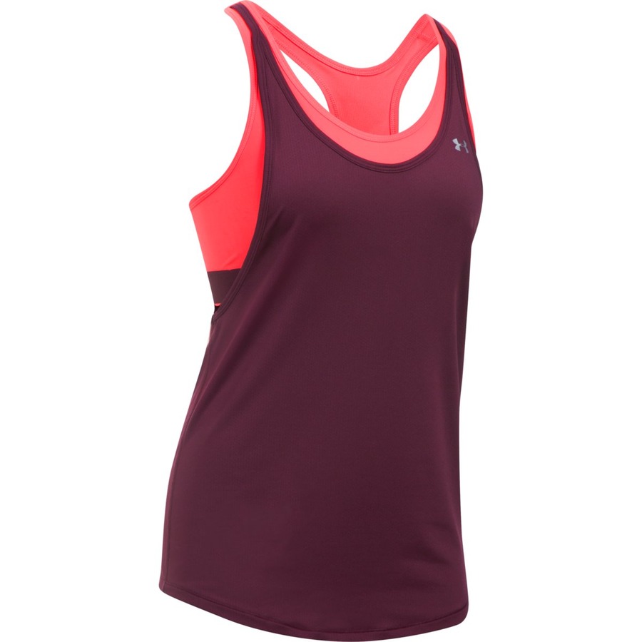 Dámské funkční tílko Under Armour HG Armour 2-In-1 Tank Raisin Red/Marathon Red/Metallic Silver - L