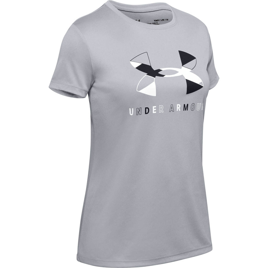 Dívčí triko Under Armour Tech Graphic Big Logo SS T-Shirt Mod Gray Light Heather - YXS