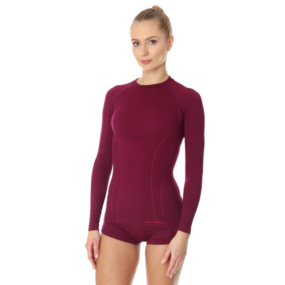 Dámské tričko Brubeck Active Wool s dlouhým rukávem Plum - XL