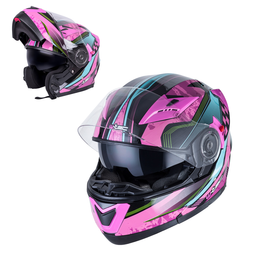 Výklopná moto přilba W-TEC YM-925 Magenta růžovo-černá - M (57-58)