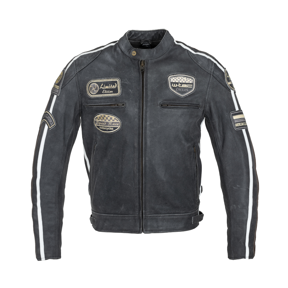 Pánská kožená moto bunda W-TEC Dark Vintage  tmavě šedá  4XL - tmavě šedá