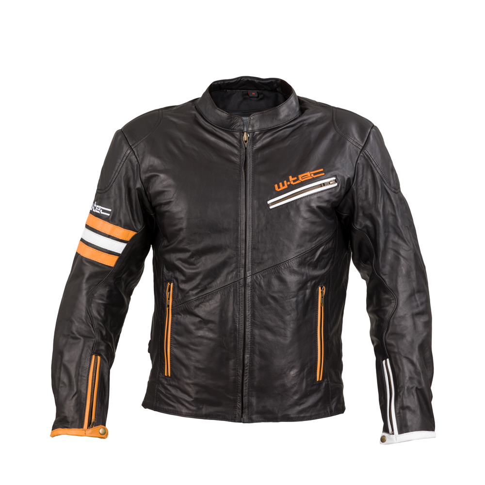 Levně Kožená moto bunda W-TEC Brenerro Black-Orange-White 3XL