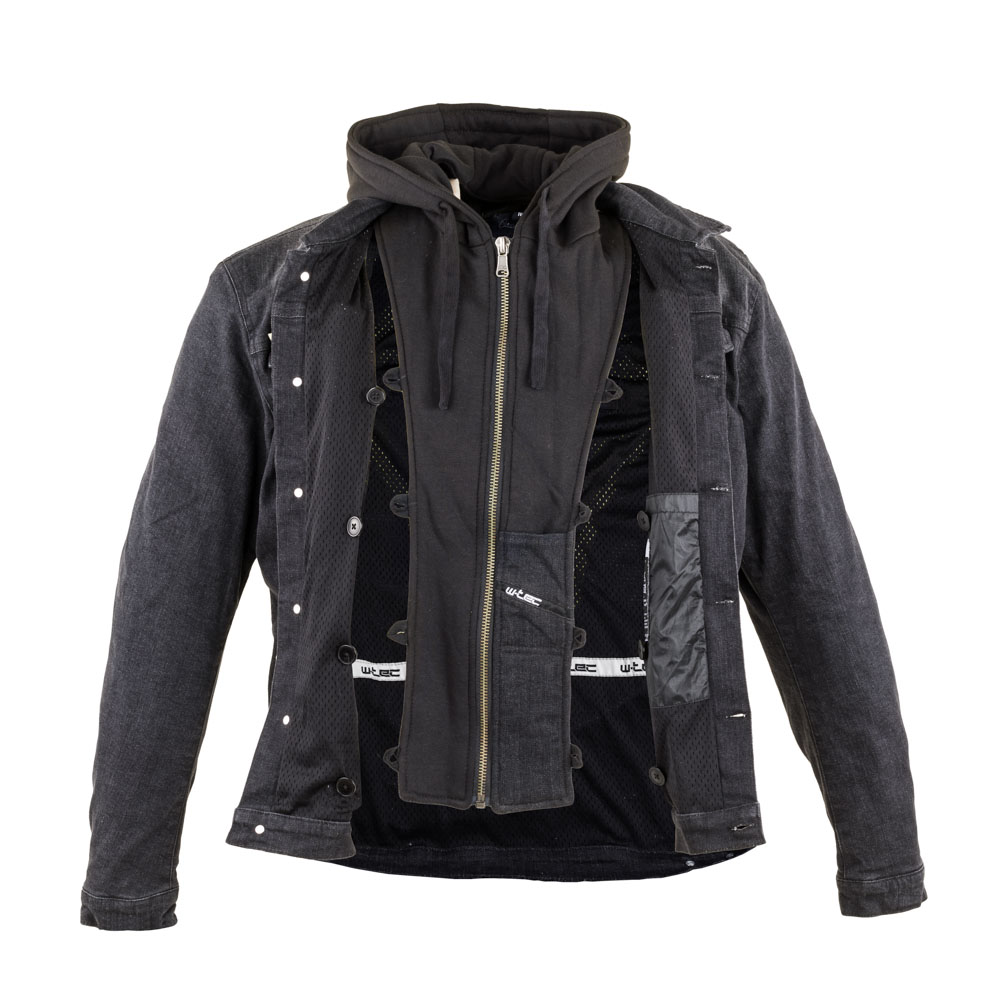 Pánská jeansová letní moto bunda W-TEC Kafec s kapucí černá 5XL - Obrázek 3