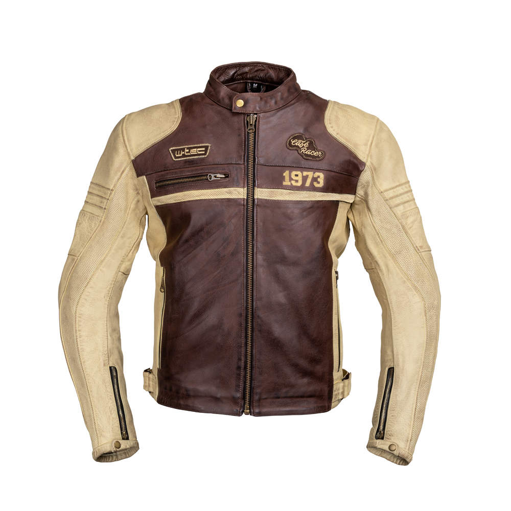 Pánská kožená moto bunda W-TEC Retro černo-hnědo-béžová - 5XL