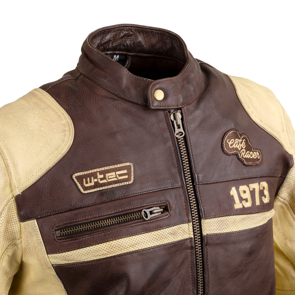 Pánská kožená moto bunda W-TEC Retro černo-hnědo-béžová 5XL (obrázek 8)
