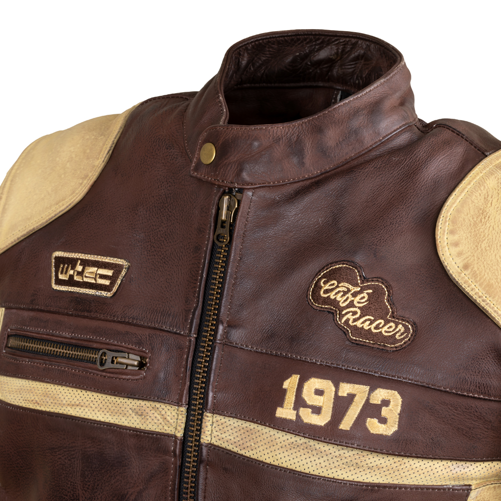 Pánská kožená moto bunda W-TEC Retro černo-hnědo-béžová 5XL (obrázek 11)