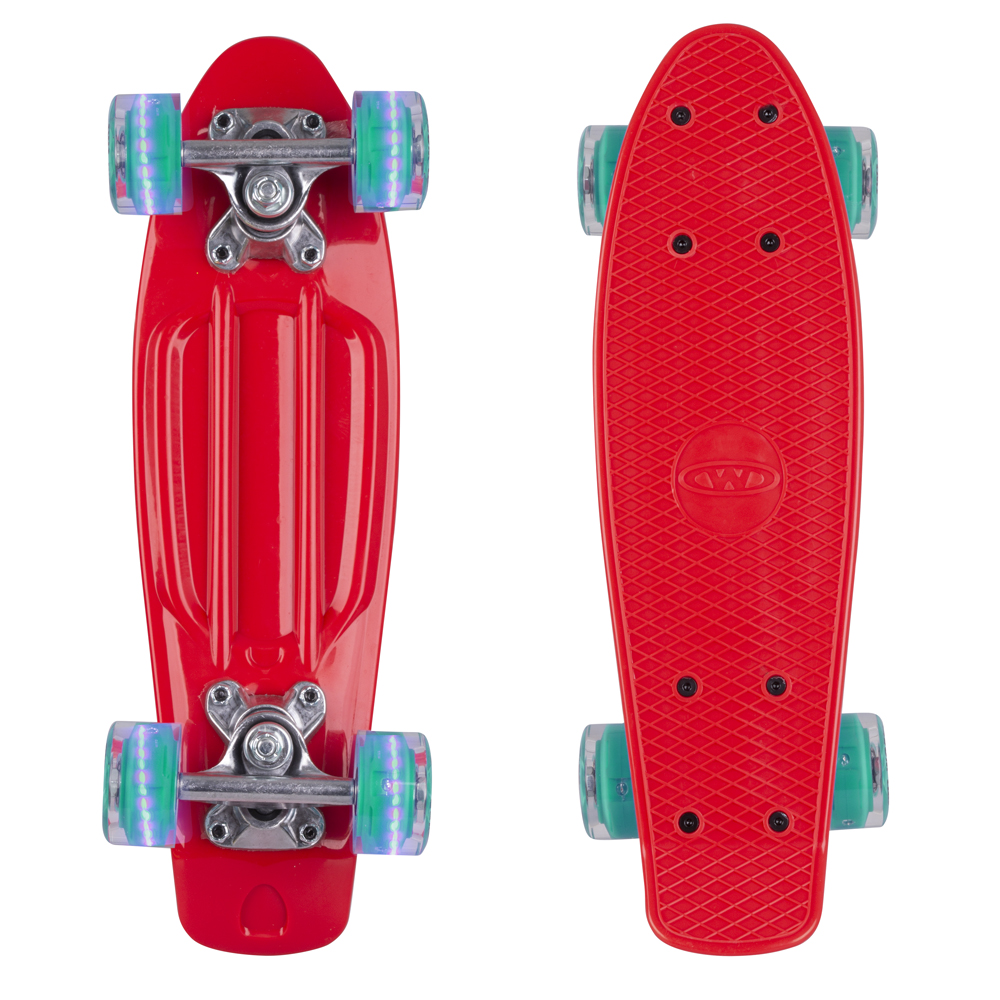 Levně Mini penny board WORKER Pico 17" se svítícími kolečky červená deska, světle modrá kolečka